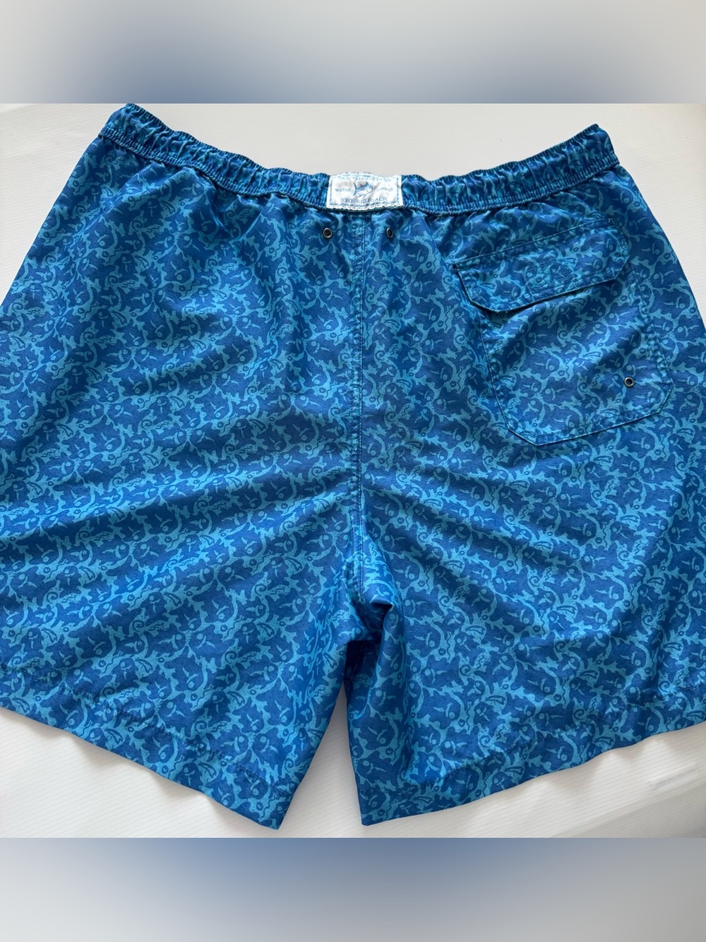 Southern Tide Blue Patterned Swim Board Shorts with Fish Motif. XL